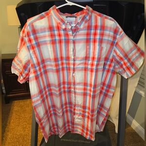 Men's Columbia Casual Button Down Short Sleeve Shirt - Orange, Tan - Size XXL